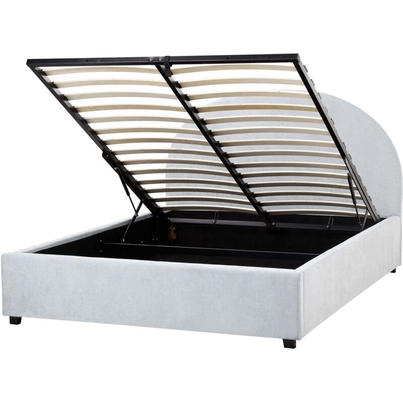 Beliani Minimalist Storage Ottoman Bed Eu Double Size 4ft6 Fabric Light Blue Vaucluse