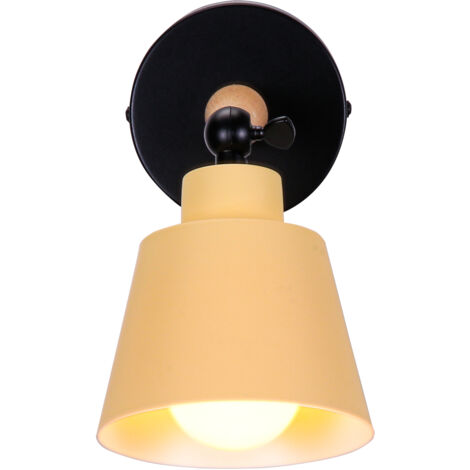 Minimalist Wall Sconce Nordic Yellow Modern Wood Wall Lamp Retro Wall Lights For Bedroom Bedside Hallway E27