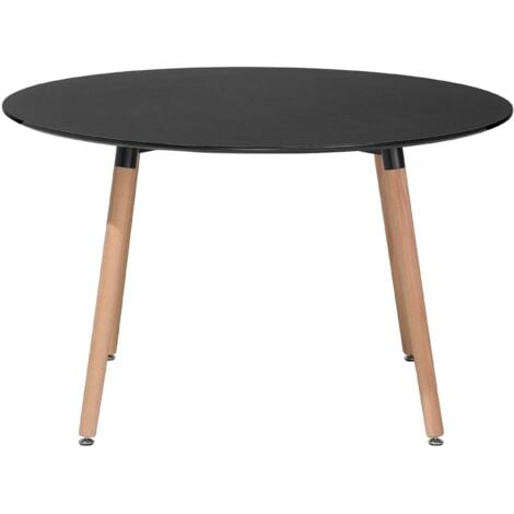 main image of "Minimalistic Round Dinner Kitchen Table Rubberwood Round 120 cm Black Bovio"