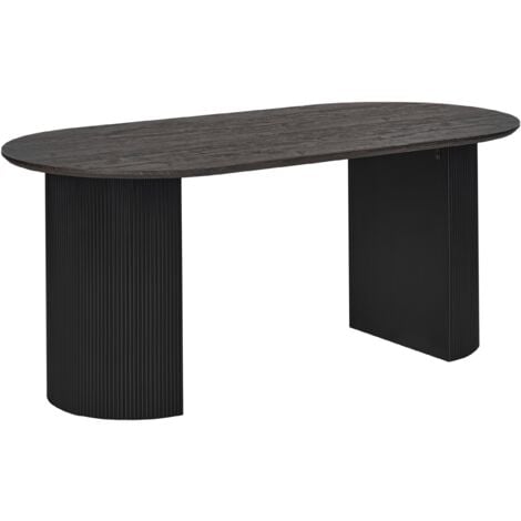 BELIANI Minimalistic Table with Oval Tabletop Fluted Legs 180 x 90 cm Black Savory