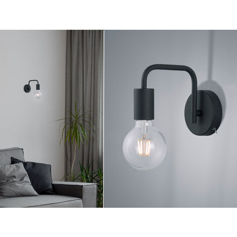 Minimalistische LED Wandleuchte mit Stecker und Schalter Schwarz, Höhe 15cm
