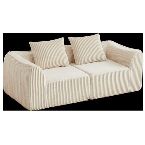 Minimalistisches Cordsofa mit geschwungenen Linien und einer sanft abfallenden Rückenlehne, komplett mit zwei Kissen.