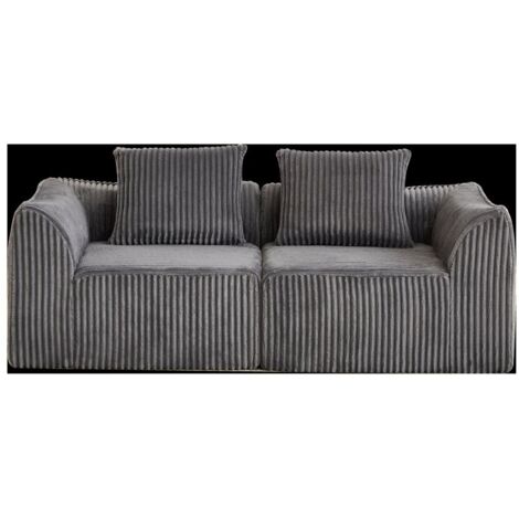 Minimalistisches Cordsofa mit geschwungenen Linien und einer sanft abfallenden Rückenlehne, komplett mit zwei Kissen.