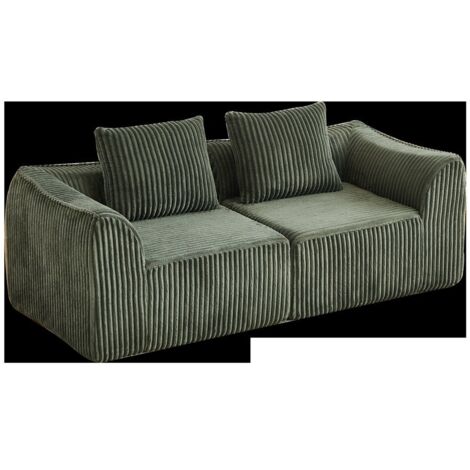 Minimalistisches Cordsofa mit geschwungenen Linien und einer sanft abfallenden Rückenlehne, komplett mit zwei Kissen.