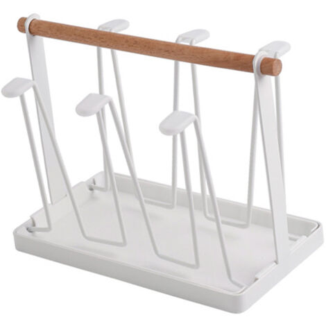 Minimalistisches Design: Abtropfgestell aus Metall und Holz mit Schnellablauffunktion, Tassenhalter und Ablage verhindert Wasseransammlungen