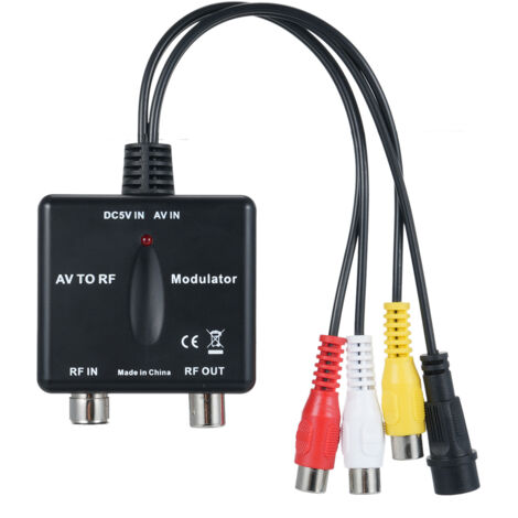 Minimodulador RF, salida AV a RF, canales NTSC CH3, frecuencia de funcionamiento VHF controlada por PLL.