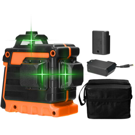 Mininivel multifunción con 12 líneas, iluminación verde y autonivelación de 3°, recargable por USB con batería de litio. Disponible en 3 colores.