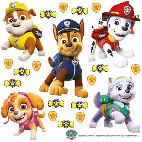 Minis stickers Pat'Patrouille – personnages Marcus, Stella, Ruben, Chase et Everest – dimensions 30 cm x 30 cm – PVC auto-collant repositionnable – Ag Art