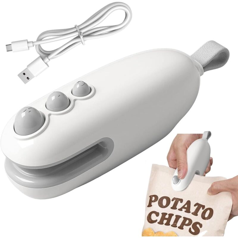 Miniselladora, selladora térmica portátil 2 en 1 con cortador, corta y sella bolsas de plástico, selladora de alimentos recargable con cable USB,