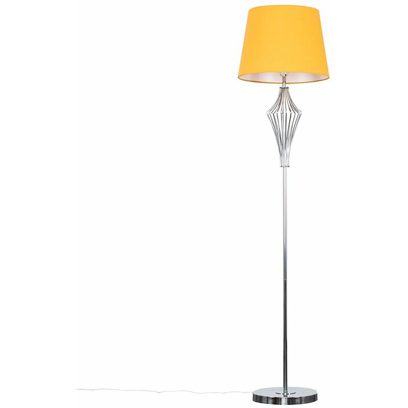 152.5cm Chrome Geometric Floor Lamp - Mustard