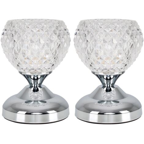 main image of "MiniSun - 2 x Decorative Glass Bedside Touch Table Lamps - Chrome"