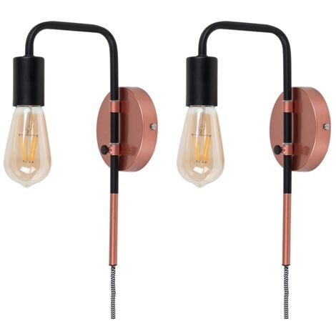 main image of "MiniSun - 2 X Industrial Copper & Black Plug In Swing Arm Wall Lights"