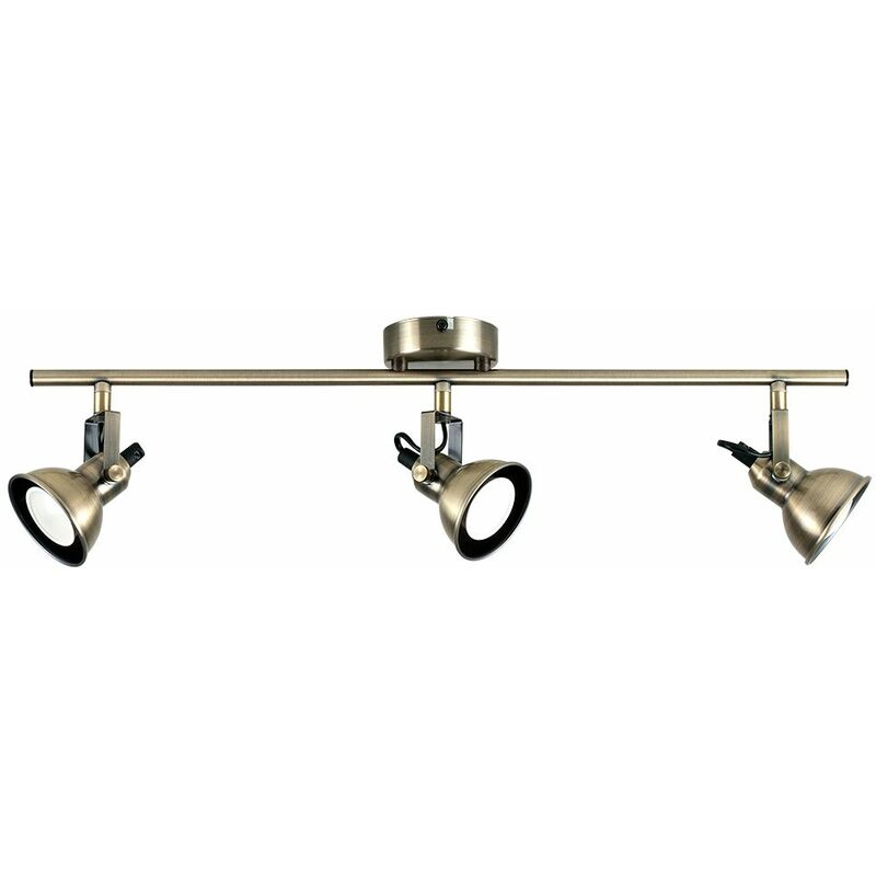Minisun - 3 Way Adjustable Domed Heads Straight Bar Ceiling Spotlight In Antique Brass - Warm White LED