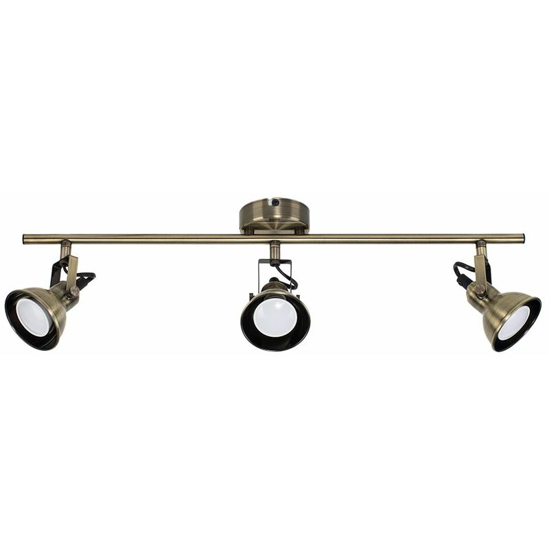 Minisun - 3 Way Adjustable Domed Heads Straight Bar Ceiling Spotlight In Antique Brass - No Bulb