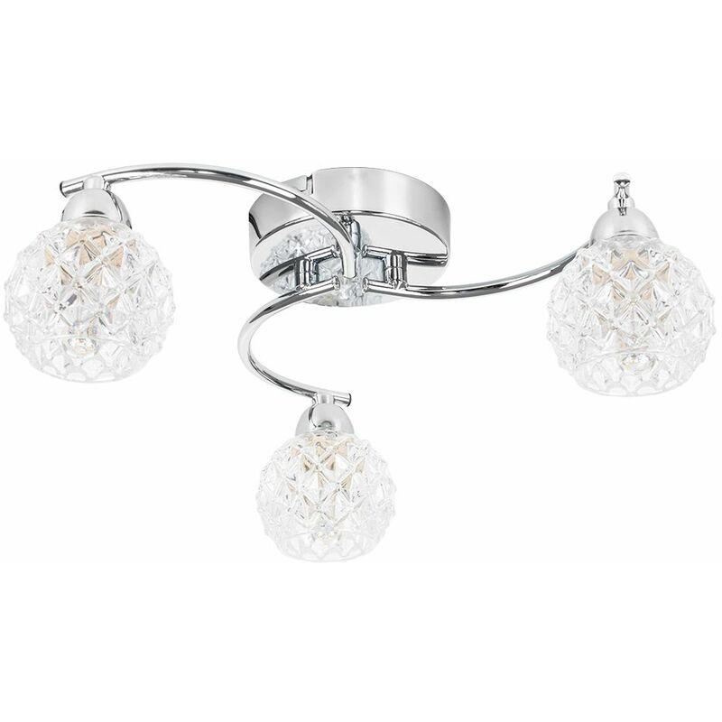 Minisun 3 Way Arm Chrome Flush Ceiling Light Diamond Cut Glass