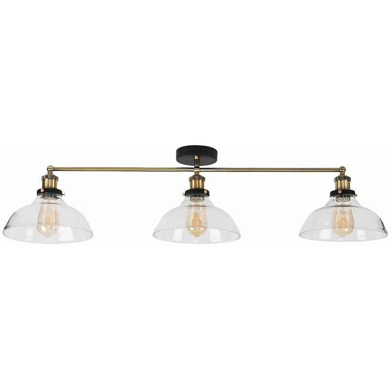 Minisun 3 Way Black Gold Ceiling Light With Wide Clear Glass