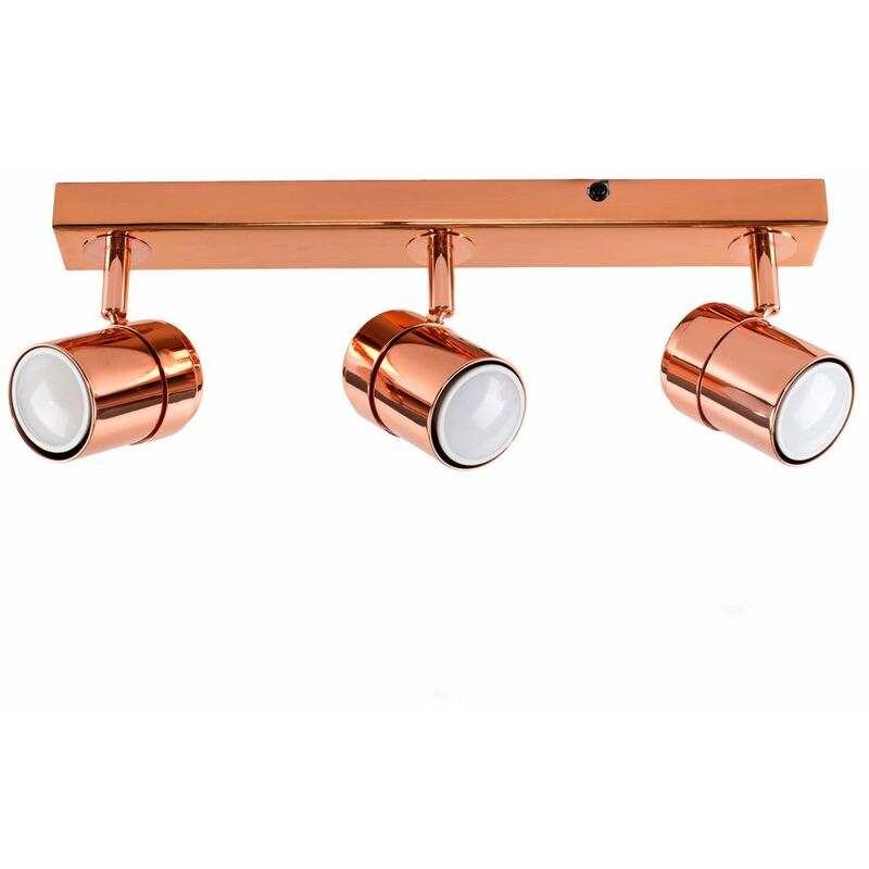 Minisun - Rosie 3 Way Straight Bar Ceiling Spotlight + 5W Warm White GU10 LED Bulbs - Copper