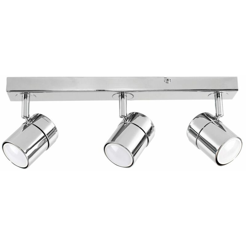 Minisun - 3 Way Straight Bar Ceiling Spotlight + 5W Warm White GU10 LED Bulbs - Chrome