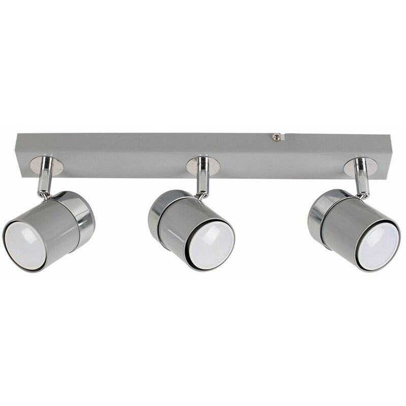 Minisun - 3 Way Straight Bar Ceiling Spotlight + 5W Warm White GU10 LED Bulbs - Grey