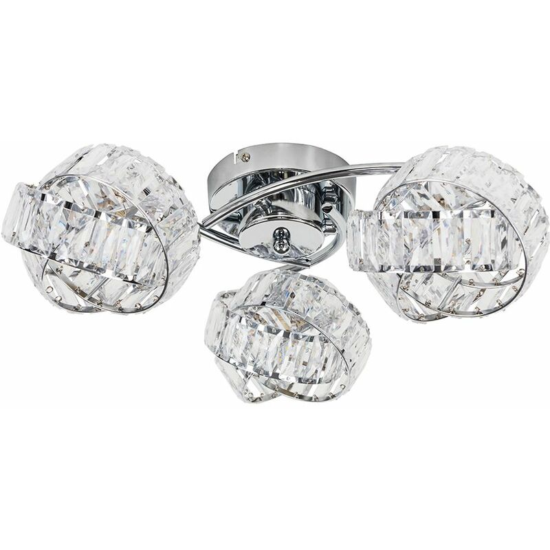 Minisun - 3 Way Chrome & Clear Acrylic Jewel Ring Flush Ceiling Light - No Bulb