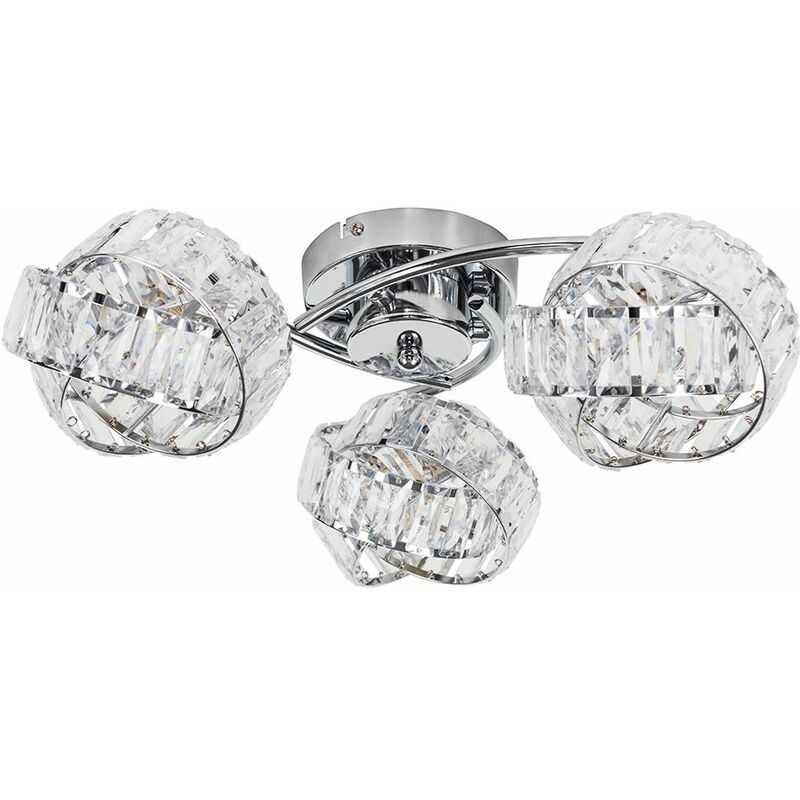 Minisun - 3 Way Chrome & Clear Acrylic Jewel Ring Flush Ceiling Light - Warm White LED