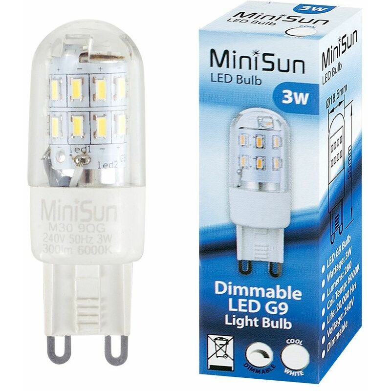 Minisun - 3W Dimmable 6000K LED G9 Bulb 280 Lumens - Single