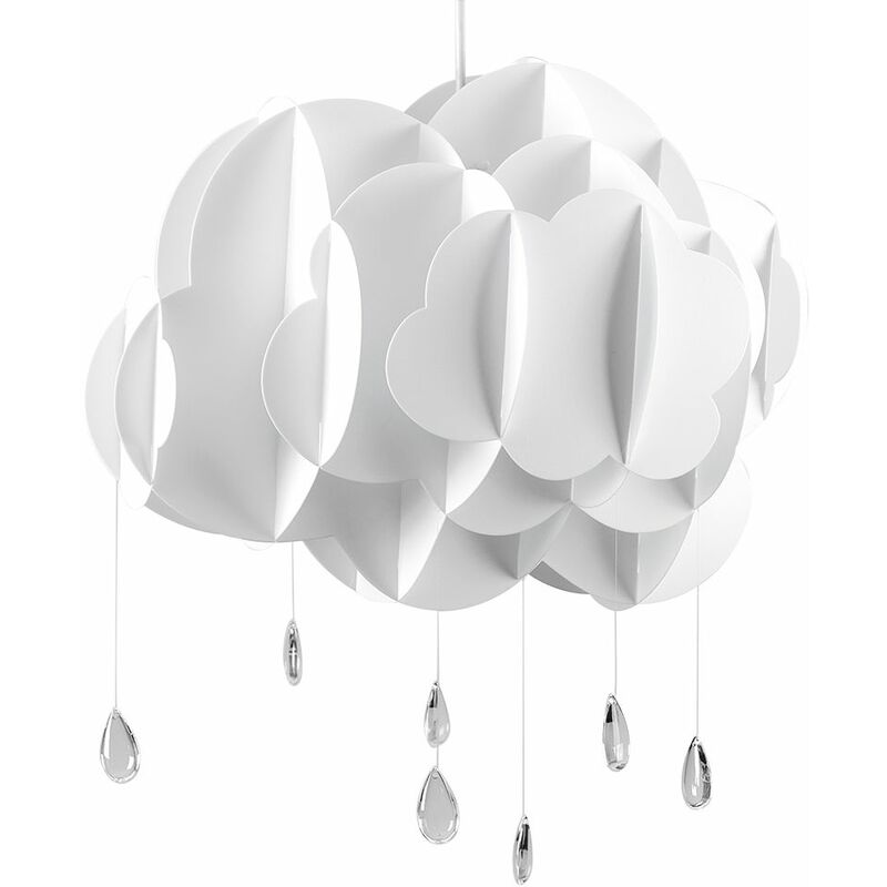 45cm Children's Bedroom White Rain Cloud Acrylic Jewel Raindrop Water Droplets Ceiling Pendant Light Shade - No Bulb