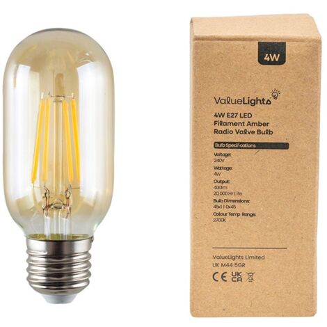 Minisun 4W LED Filament ES E27 Radio Valve Amber Tubular Light Bulb