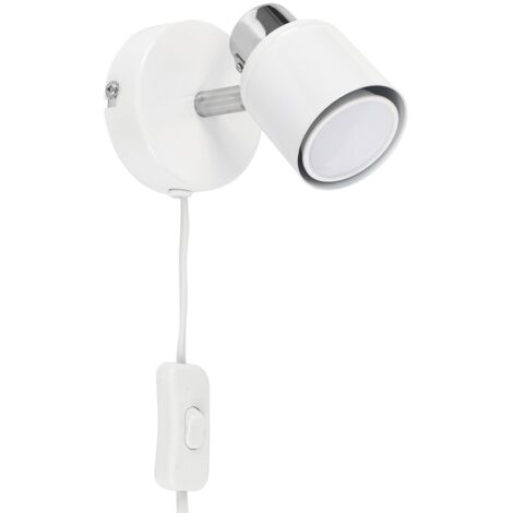 main image of "Adjustable Ceiling Wall Spotlight with Plug, Cable & Switch - Chrome"