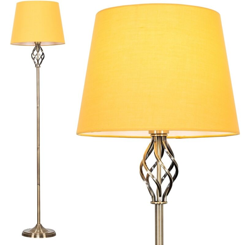 Antique Brass Barley Twist Floor Lamp - Mustard - Black
