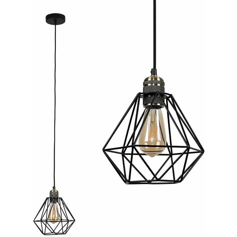 Minisun - Antique Brass Ceiling Lampholder + Black Shade - No Bulb