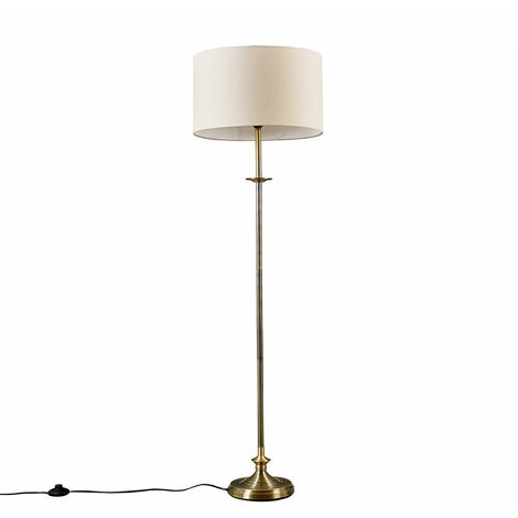 MiniSun Antique Brass Floor Lamp with Fabric Lampshade