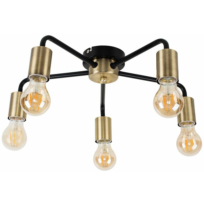 Minisun - Antique Brass & Matt Black 5 Way Ceiling Light Fitting - No Bulb