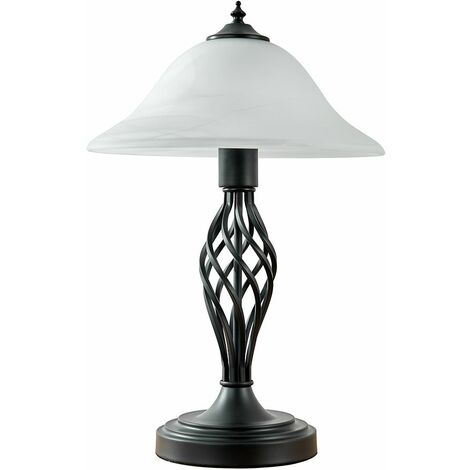 MiniSun - Barley Twist Table Lamp with a Frosted Alabaster Shade + 6W LED ES E27 Bulb - Brushed Chrome