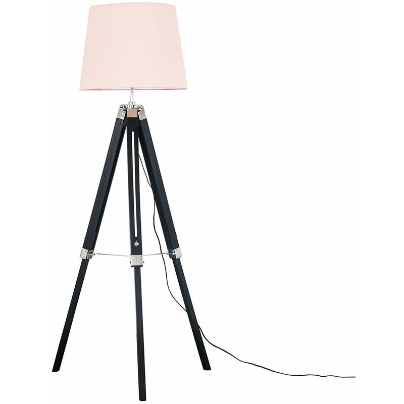 Minisun - Clipper Tripod Floor Lamps in Black with Large Aspen Shade - Pink - No Bulb