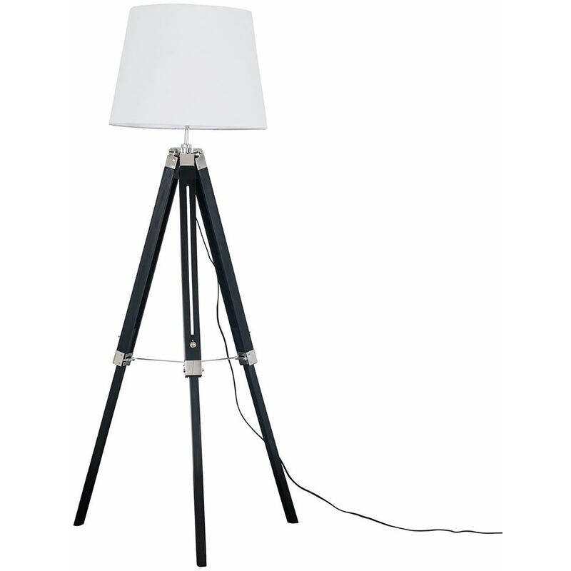 Minisun - Clipper Tripod Floor Lamps in Black with Large Aspen Shade - White - Including LED Bulb