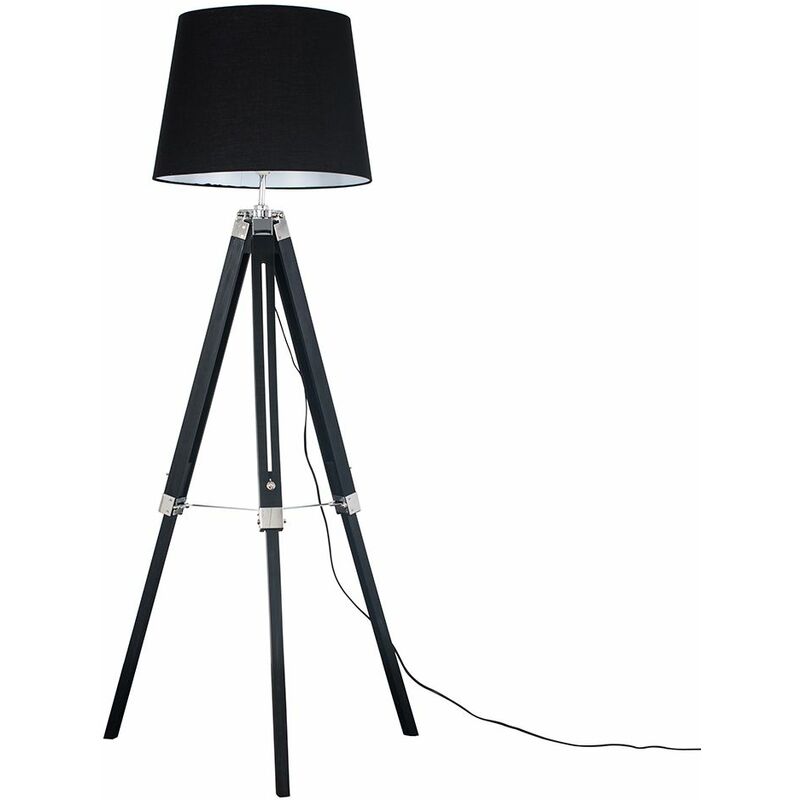 Minisun - Clipper Tripod Floor Lamps in Black with Large Aspen Shade - Black - Including LED Bulb