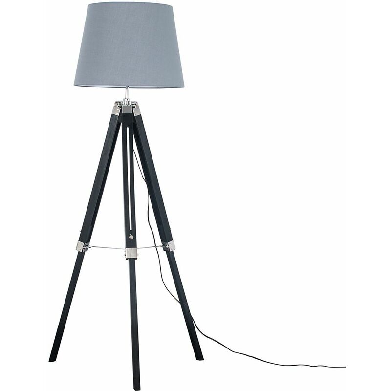 Minisun - Clipper Tripod Floor Lamps in Black with Large Aspen Shade - Grey - Including LED Bulb