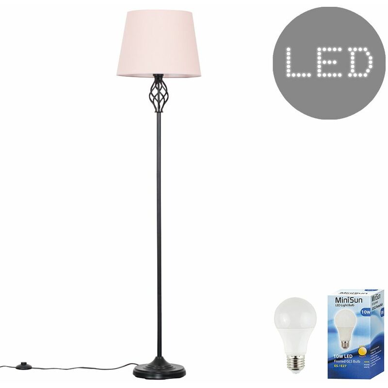 Memphis Barley Twist Floor Lamp in Black with Aspen Shade - Pink - Including LED Bulb