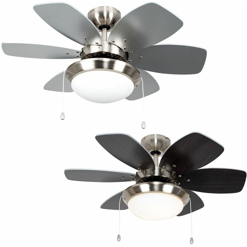 Chrome 30' Ceiling Fan + Light & Reversible Blades + 4W LED Ses E14 Golfball Bulb