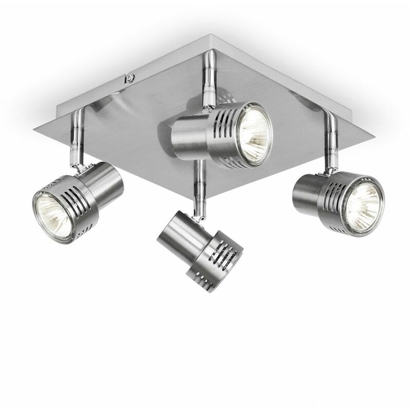 Minisun - Chrome 4 Way GU10 Square Ceiling Spotlight High Power Frosted Lens Bulbs - Cool White LED