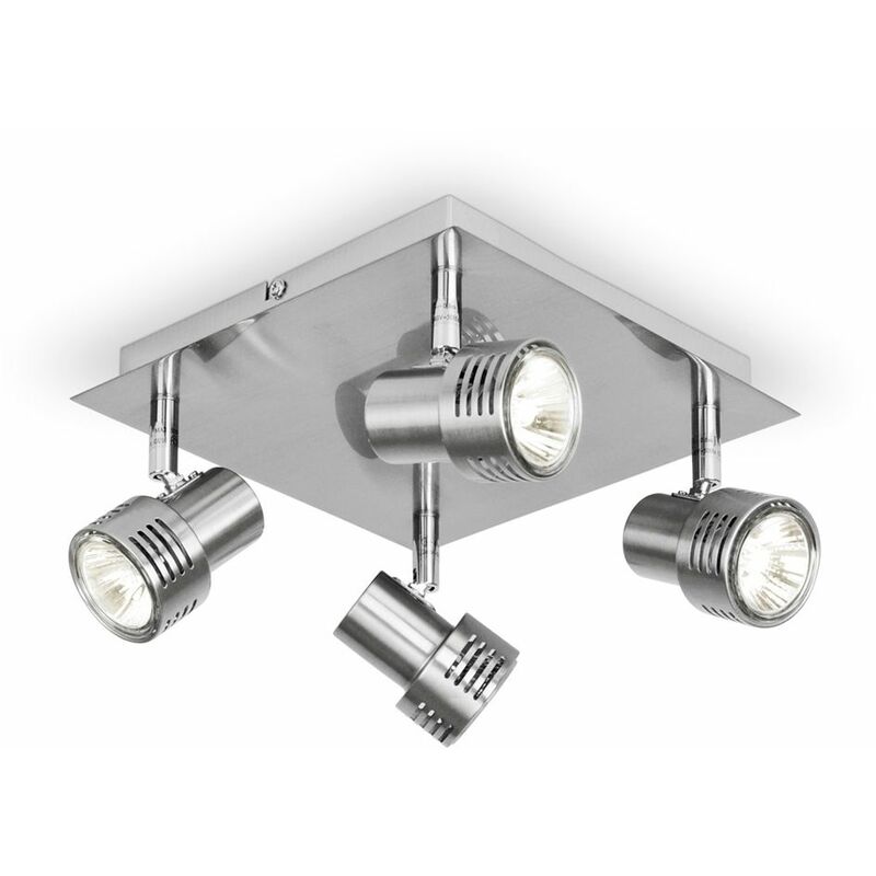 Minisun - Chrome 4 Way GU10 Square Ceiling Spotlight High Power Frosted Lens Bulbs - Warm White LED