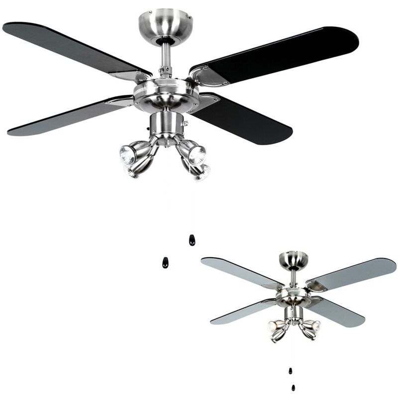 Chrome 42' Ceiling Fan + Spot Lights & Blackilver Reversible Blades + Remote Control - MINISUN