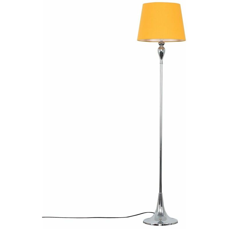 Minisun - Faulkner Spindle Floor Lamp in Chrome with Aspen Shade - Mustard