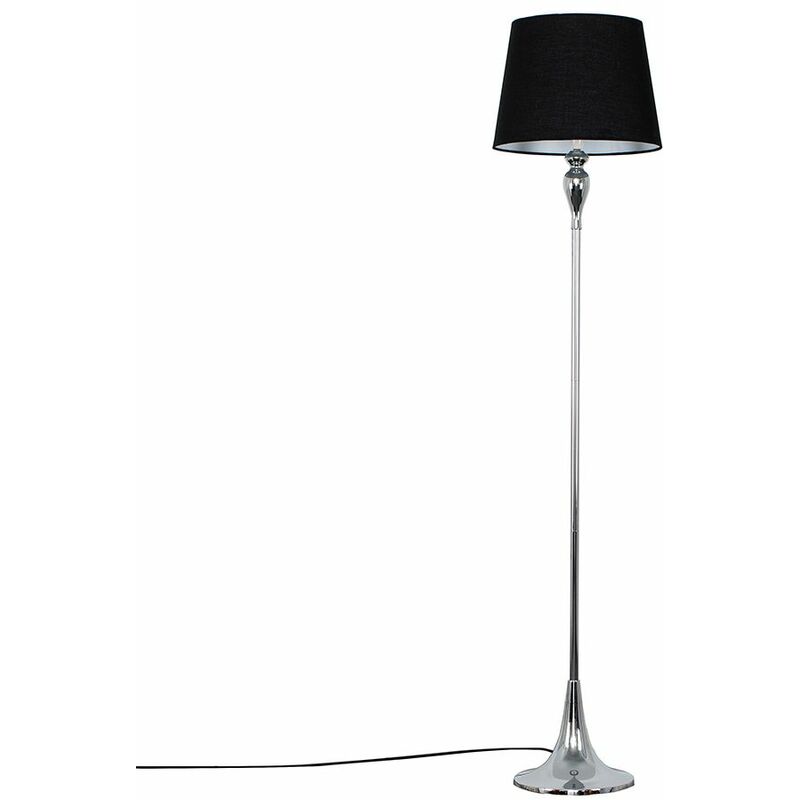 Minisun - Faulkner Spindle Floor Lamp in Chrome with Aspen Shade - Black