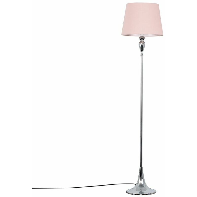 Minisun - Faulkner Spindle Floor Lamp in Chrome with Aspen Shade - Pink