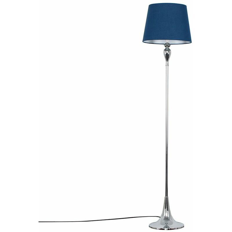 Minisun - Faulkner Spindle Floor Lamp in Chrome with Aspen Shade - Navy Blue