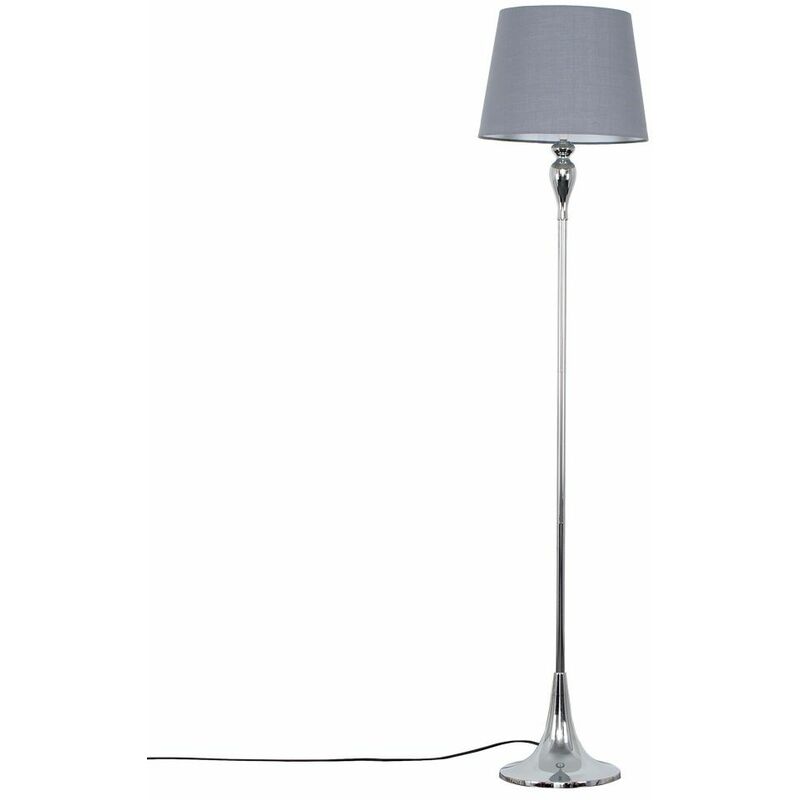 Minisun - Faulkner Spindle Floor Lamp in Chrome with Aspen Shade - Grey
