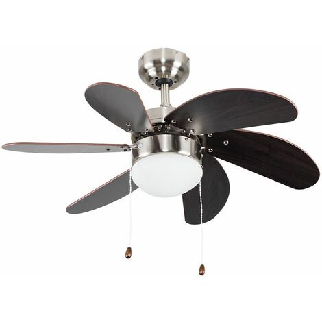 Minisun Chrome Wood 30 76cm 6 Blade Ceiling Fan With Flush Light