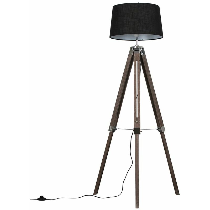 Clipper Tripod Floor Lamp in Light Wood with Doretta Shade - Black